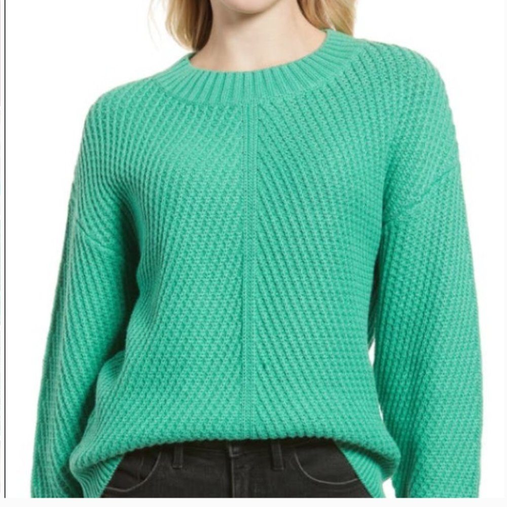 Treasure & Bond Tuck Stitch Cotton Sweater Green Spruce Size M